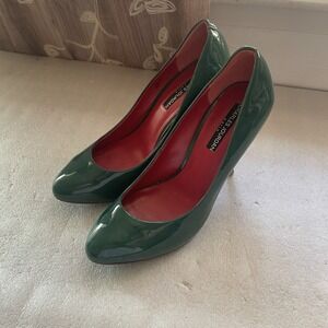 Vintage Charles Jourdan Paris Pumps Women 7M 90s‎ Green Patent Leather 4" Heels